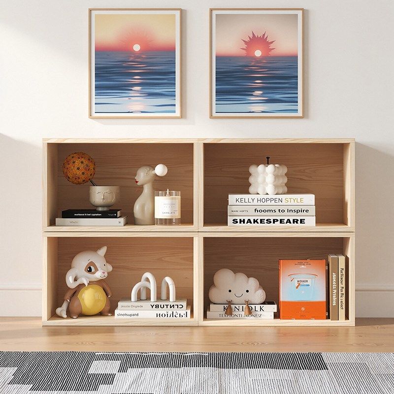 多功能木格子柜松木单个小书柜简易书架桌面收纳柜自由组合储物柜