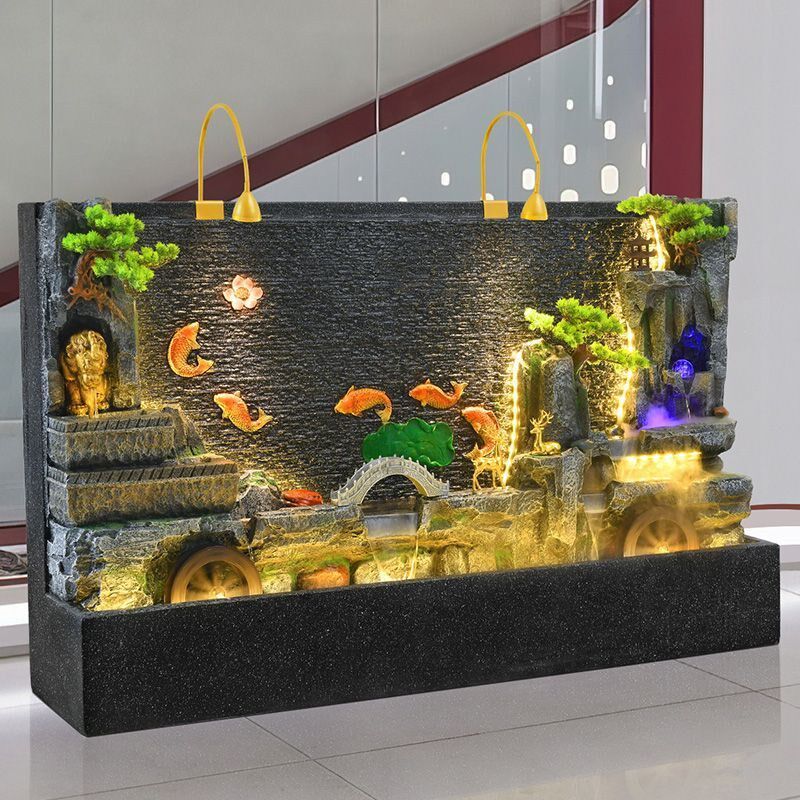 水幕墙假山流水喷泉屏风公司户外别墅庭院景观办公室鱼池水景摆件