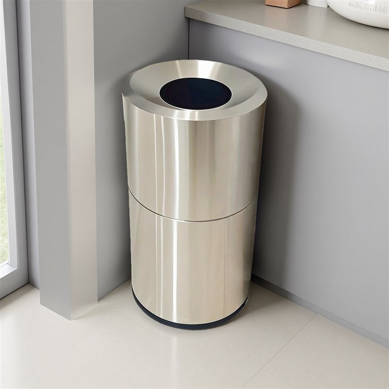 不锈钢商场垃圾桶大容量商用无内桶圆口加厚超市影院果皮箱地铁桶