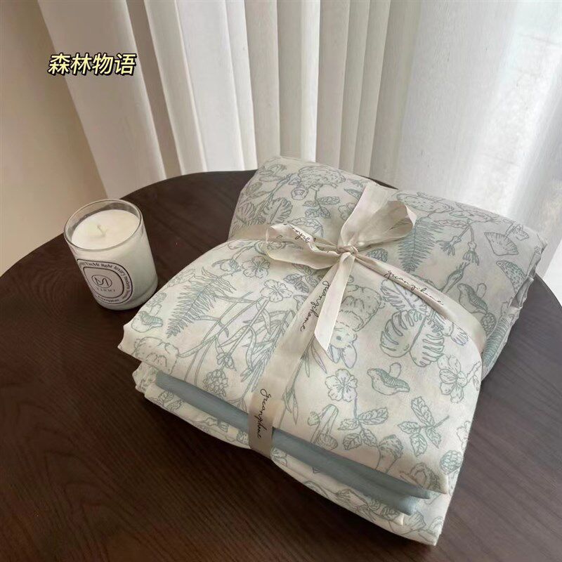 A类母婴超柔裸睡全棉双层纱四件套小清新纯棉100床上用品可爱卡通