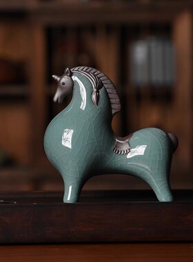 陶瓷唐马招财摆件客厅玄关酒柜桌面办公桌小号生肖马摆设装饰品