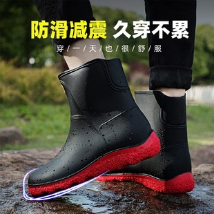 加厚耐 雨鞋 男中筒雨靴男士 低筒水鞋 防滑防水短筒高O筒加绒橡胶鞋