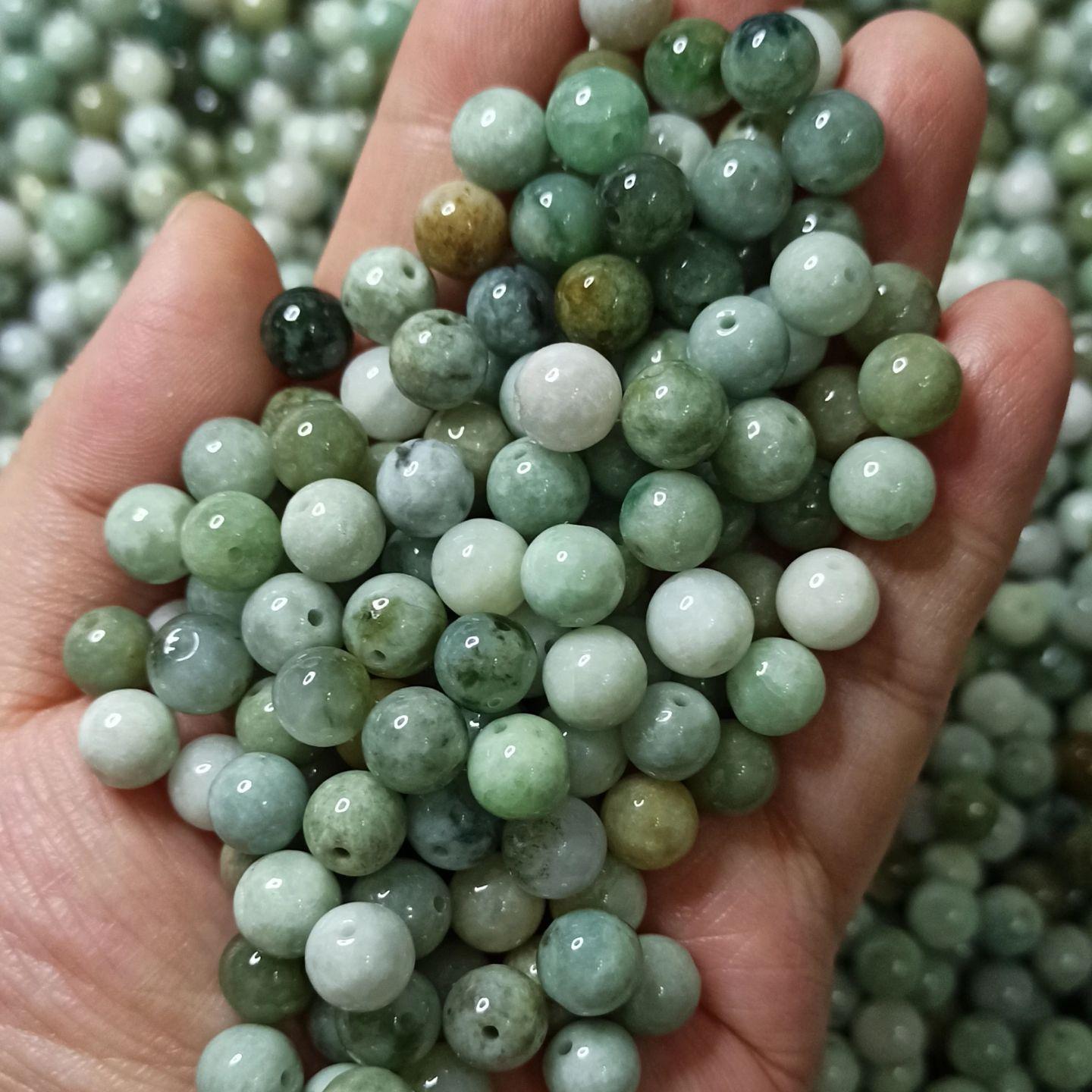 天然翡翠散珠糯冰种圆珠卡8mm