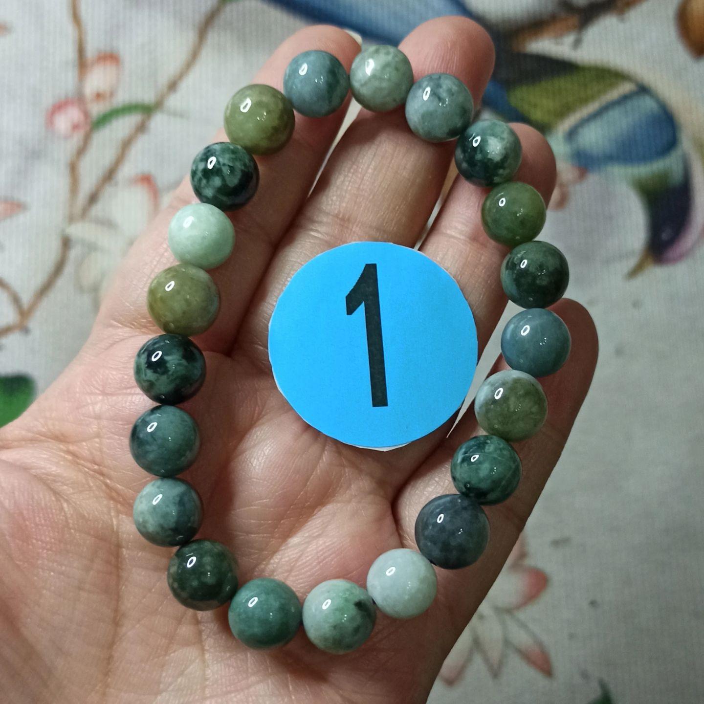 翡翠手串危料蓝水飘花圆珠