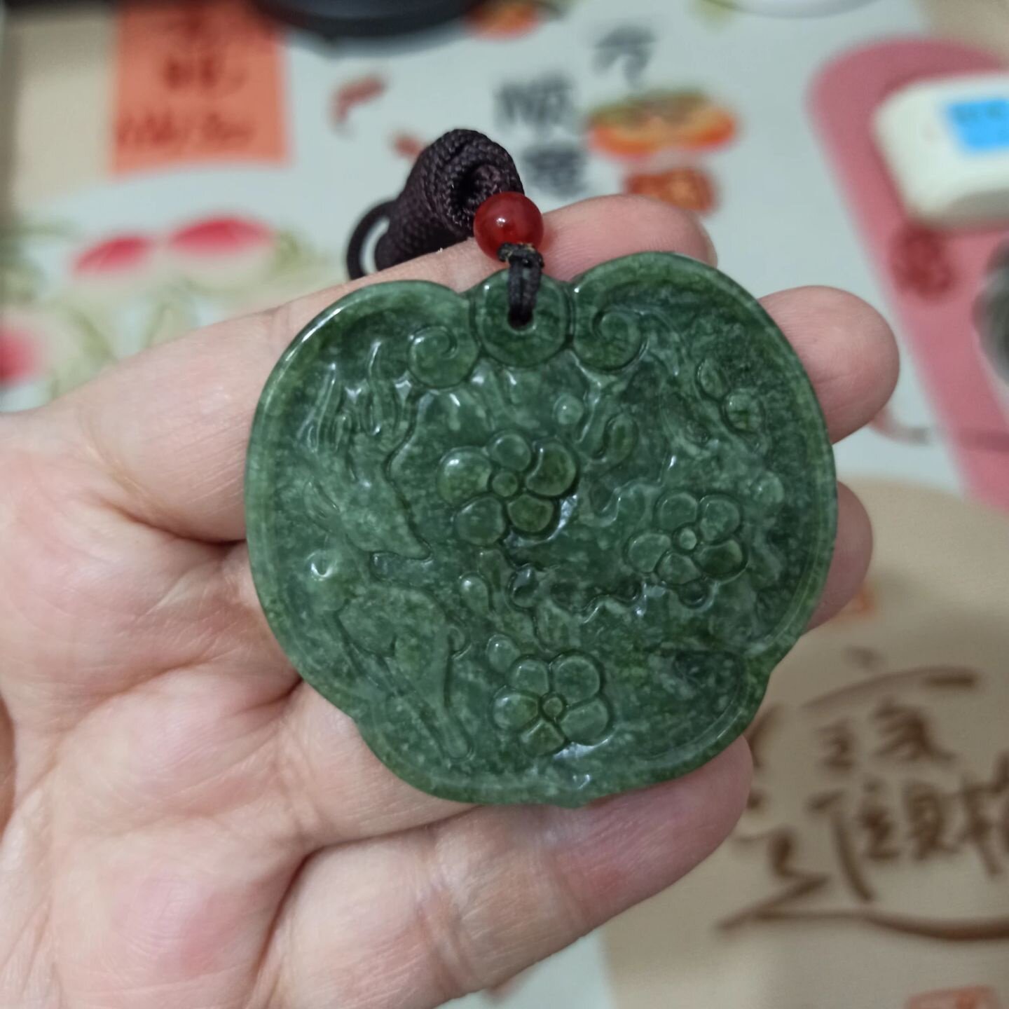 467缅甸天然翡翠吊坠山水鹿牌梅花鹿锁牌卡50x46mm左右满48元包邮