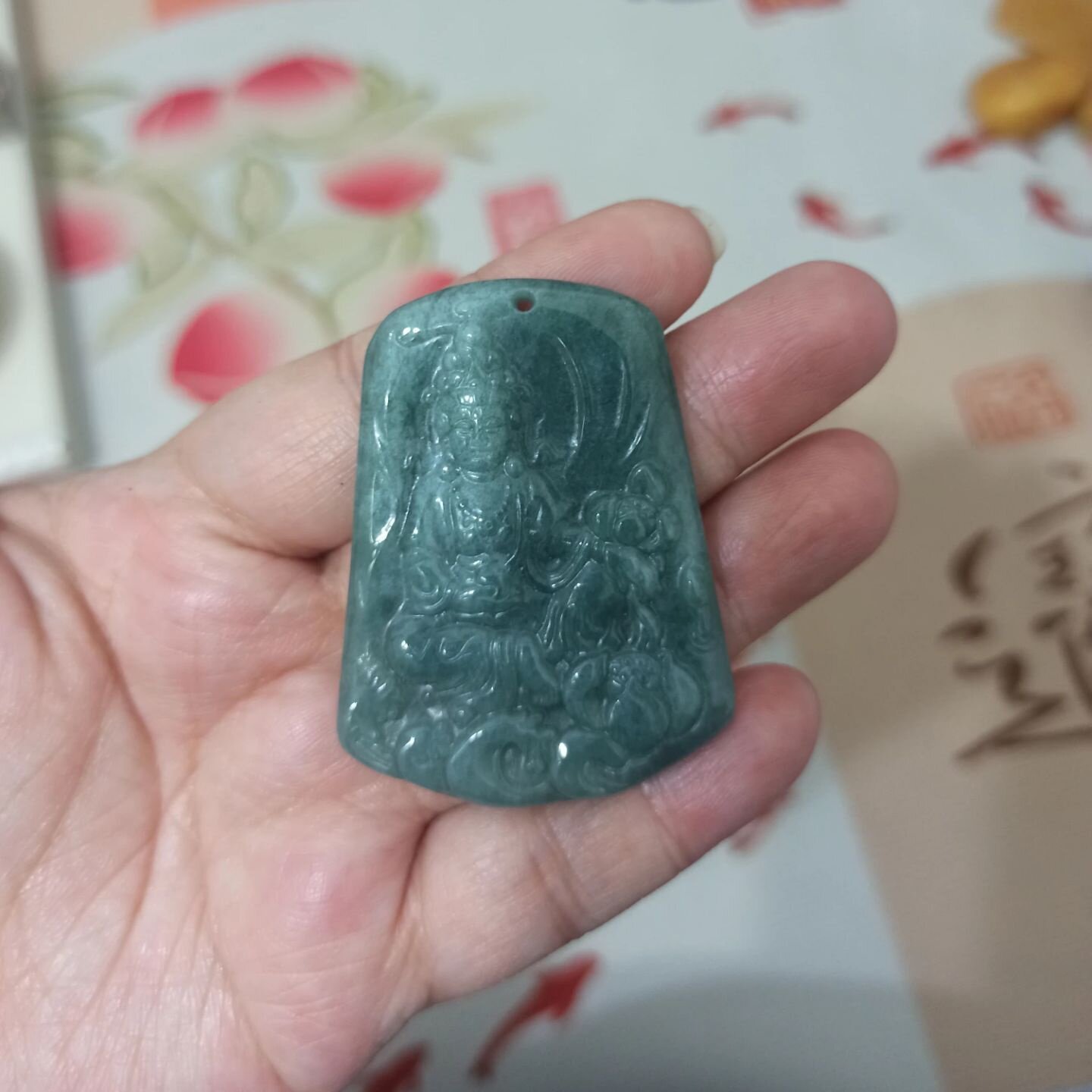 439危料天然翡翠吊坠山水观音牌子飘花蓝水卡51X38mm左右满48包邮