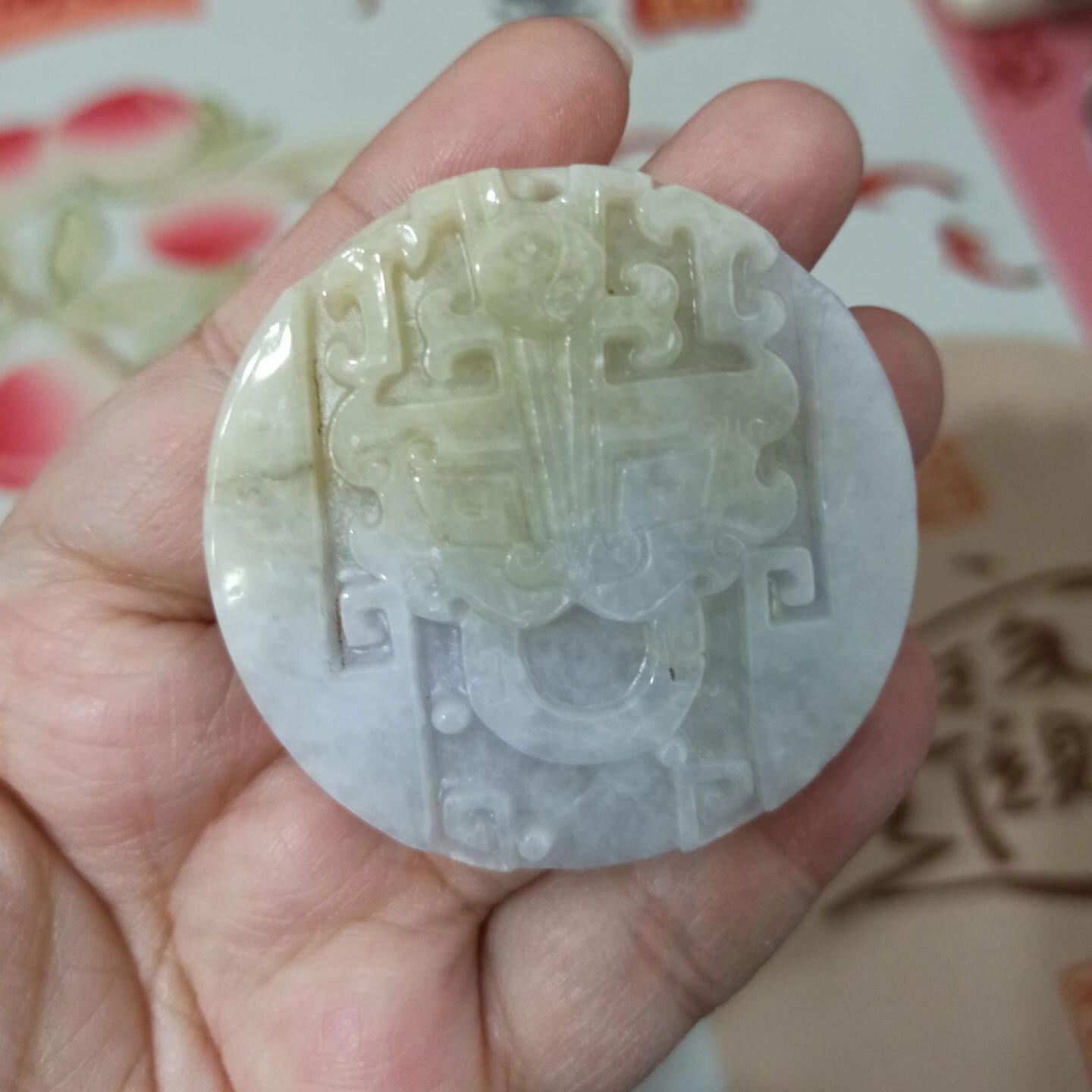 36天然翡翠吊坠雕刻仿古福牌挂牌福寿纹如意兽牌卡52mm左右满包邮