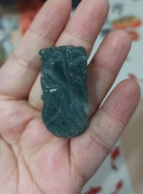 翡翠雕刻件手把件危料蓝水蝙蝠