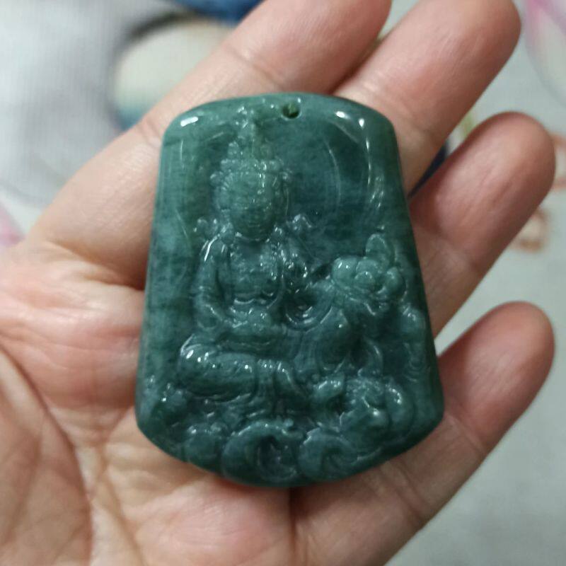 295危料天然翡翠吊坠山水观音牌子飘花蓝水卡50X40mm左右满48包邮