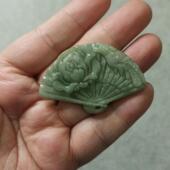 299缅甸天然翡翠吊坠飘花凤穿牡丹扇子牌卡47X31mm左右满48元 包邮
