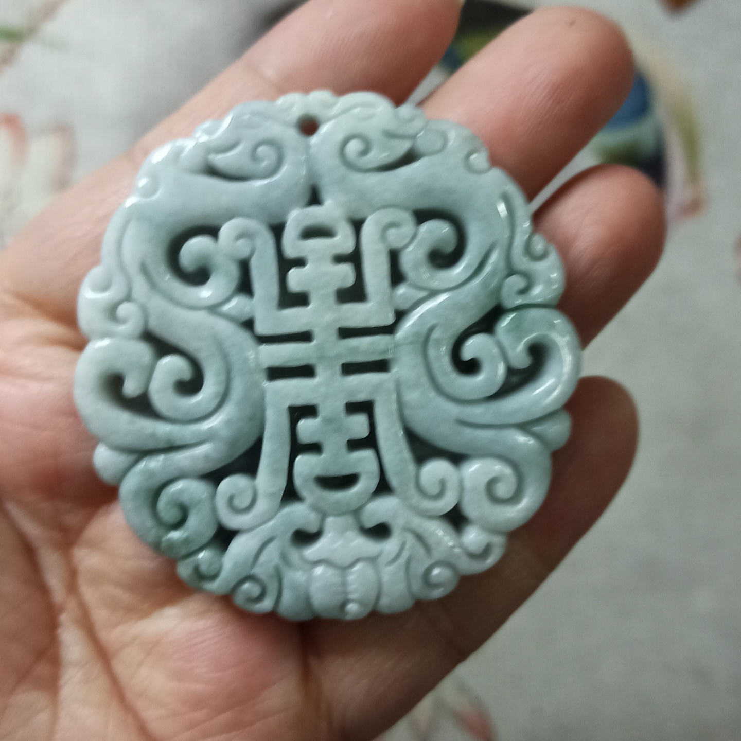 天然翡翠雕刻仿古福牌挂牌双龙