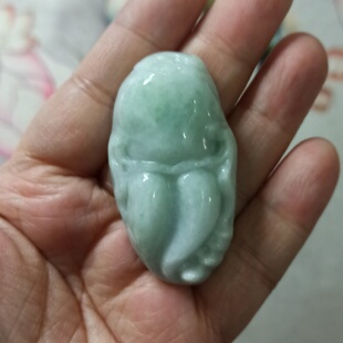 283缅甸天然翡翠飘花吊坠雕刻件手把件佛手人参人生如意卡50X27mm