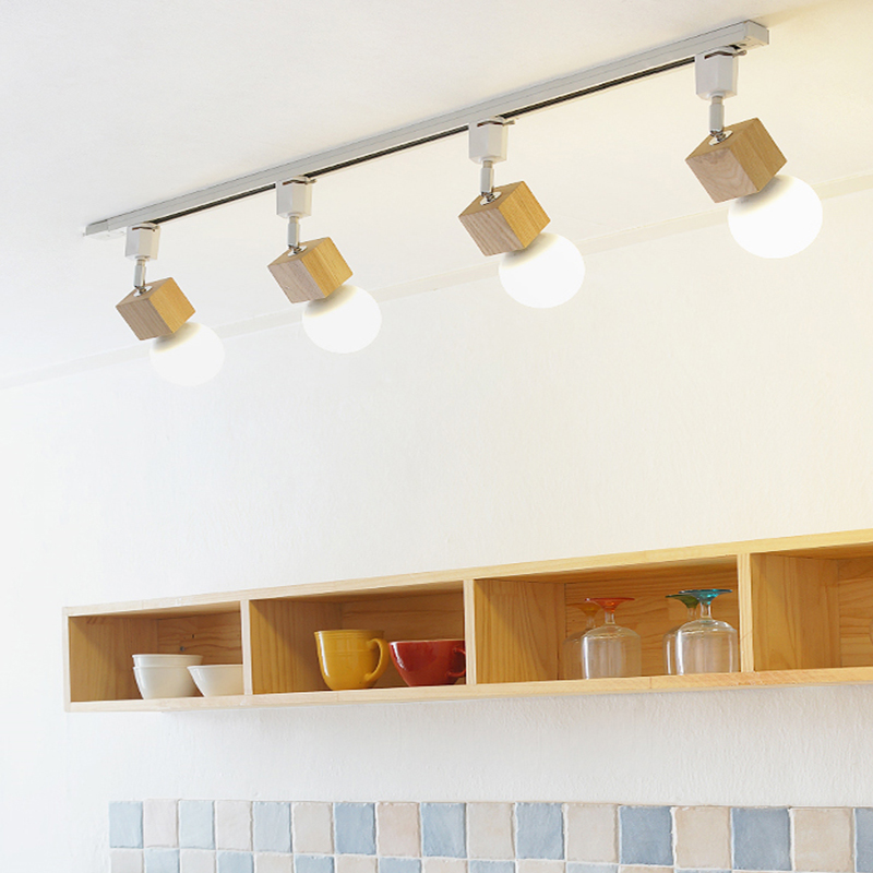日式极简轨道灯客厅家用店x铺超亮实木创意个性明装le散光射灯