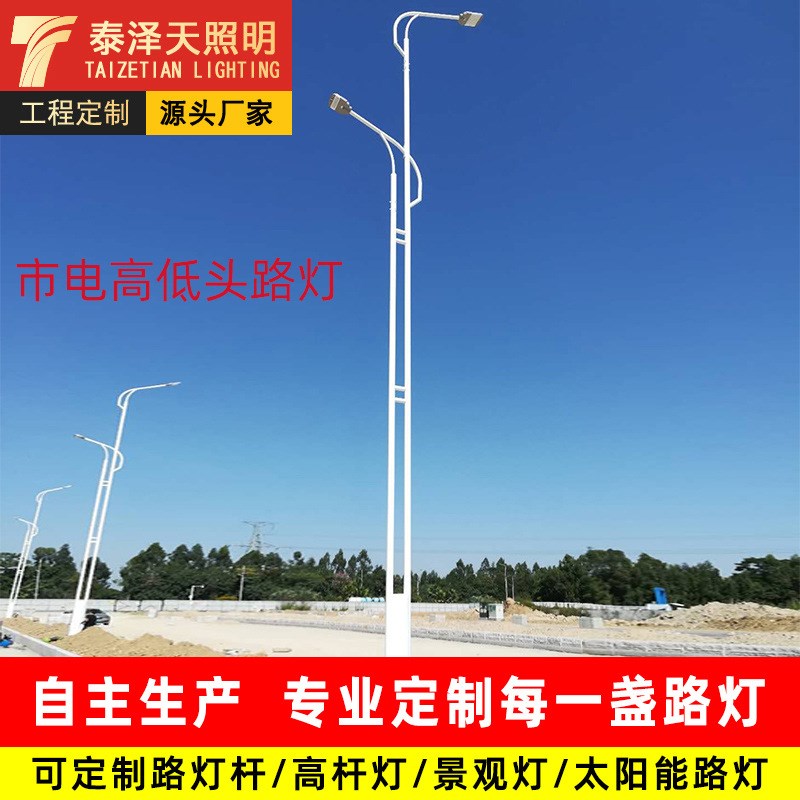 厂家户外cled市政高杆单臂路灯杆道路工程双杆高低头市电路灯