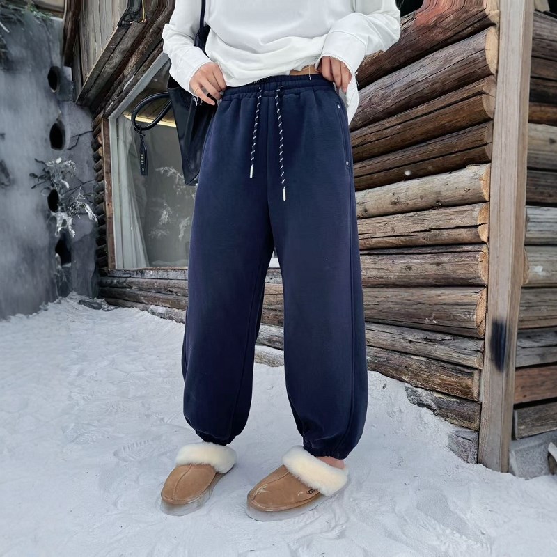 糖果色加绒加厚抽绳卫裤女20x24冬季新款高腰宽松铆钉束脚运动裤