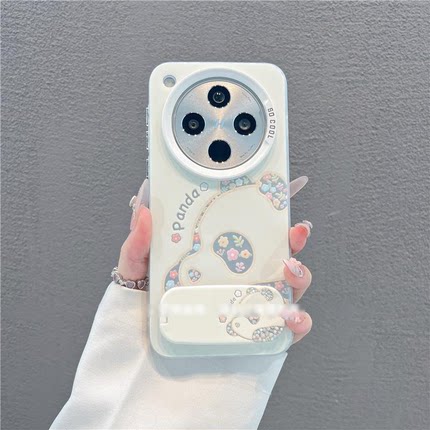 适用OPPOfindX8/7pro新款ins风可爱白色熊猫手机壳Reno10/11/12/13/14pro卡通A96软壳iPhone16/15防摔保护套