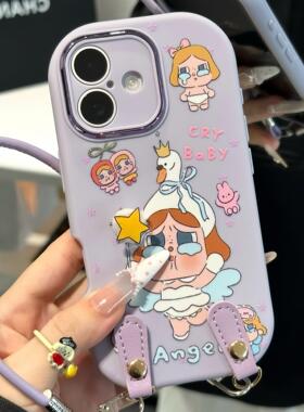 适用iPhone17/16promax星星哭娃支架手机壳苹果15plus新款小米15/14可爱华为pura80/70ins风Reno14挂绳保护套
