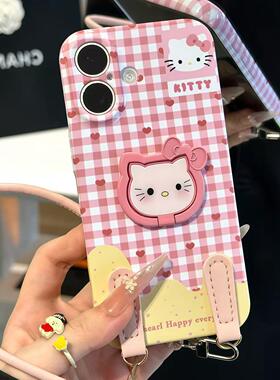 适用iPhone16/17promax可爱格纹小猫手机壳华为Pura80/mate70小众小米15/14简约OPPOReno14硬壳红米note15女