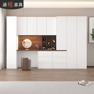 奶油风衣柜梳妆台一体家用卧室书桌衣橱组合小户型收纳储物柜7A48