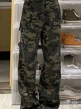 高货速发军绿色迷彩牛仔裤女2025秋秋季ins高街新款宽松韩版显瘦