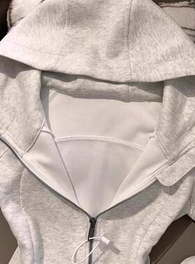 高货速发美式灰色正肩修身开秋穿搭卫衣收腰外套女装秋秋2025新款