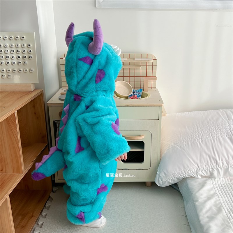 婴儿秋冬装宝宝衣服连体冬季加厚毛怪夹棉服小怪兽可爱超萌外出服