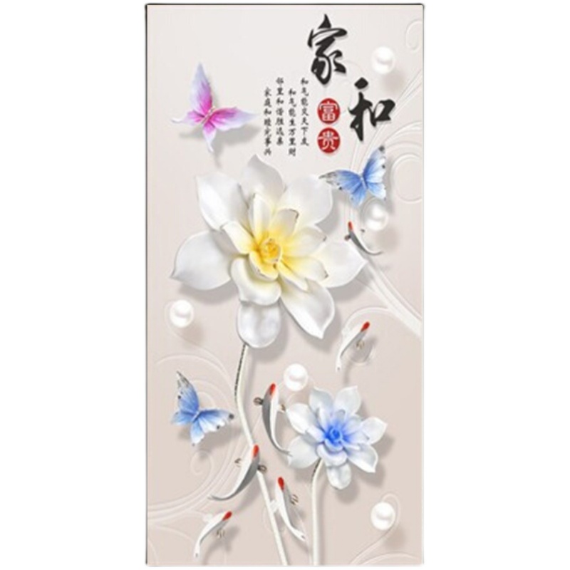 中式荷花玄关挂画进门入户墙面画书房壁画楼梯间走廊背景墙装饰画图片