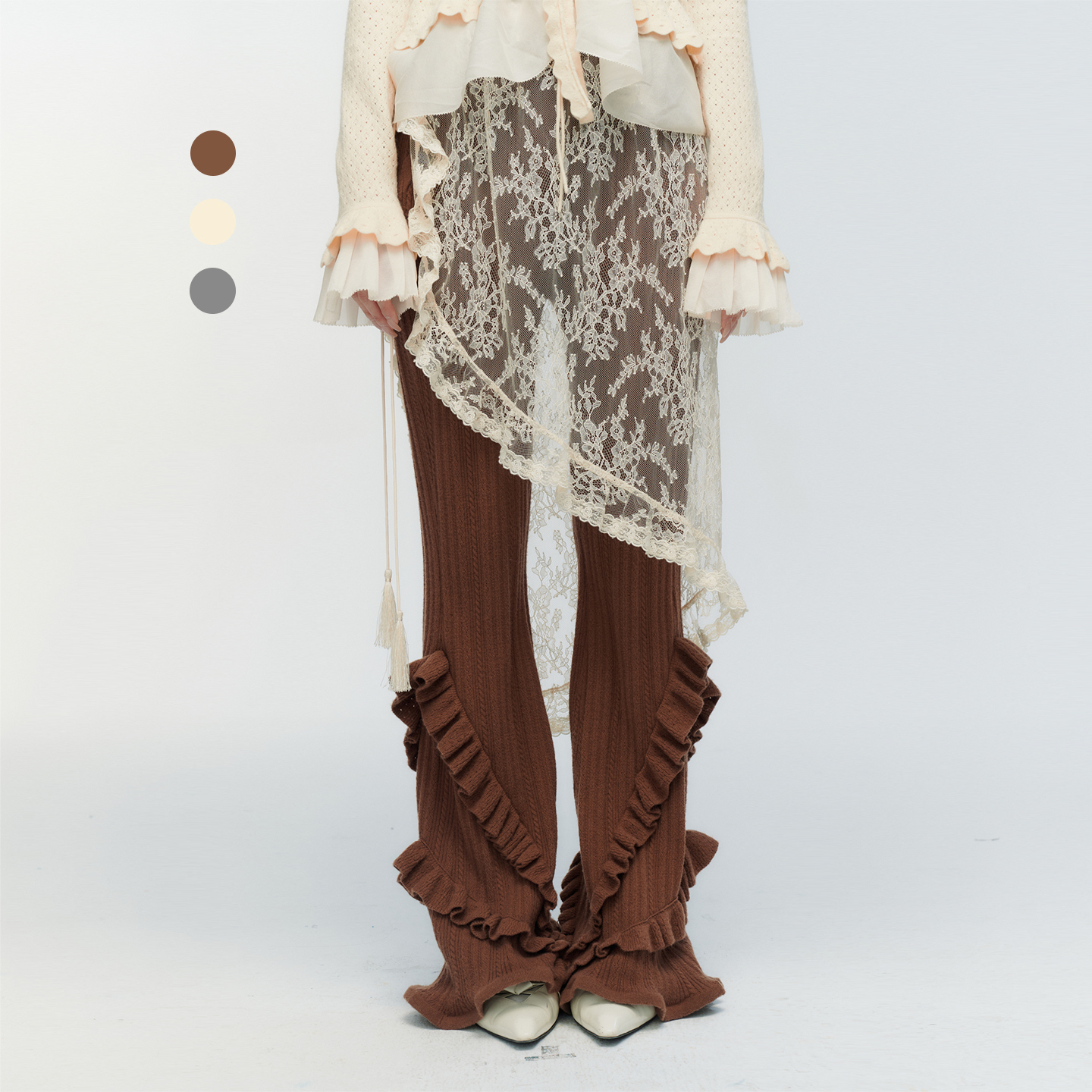 ORA GENESIS2025年冬季新品时尚荷叶边针织裤