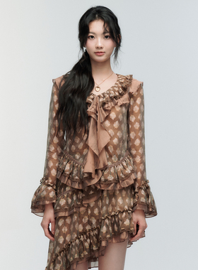 ORA GENESIS2025年冬季新品时尚印花荷叶边上衣