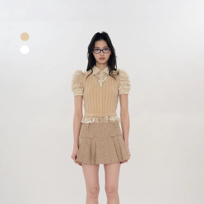 ORA GENESIS2025年秋季新品时尚百搭蕾丝拼接针织polo上衣