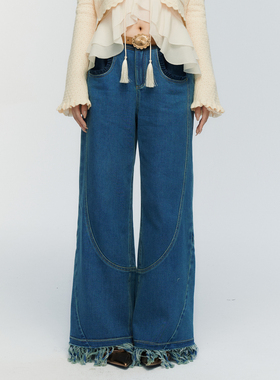 ORA GENESIS2025年冬季新品时尚撞色流苏牛仔长裤女