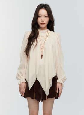 ORA GENESIS2025年冬季新品时尚绳绣装饰丝质上衣