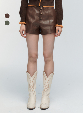 ORA GENESIS2025年冬季新品时尚星芒扣装饰PU皮短裤