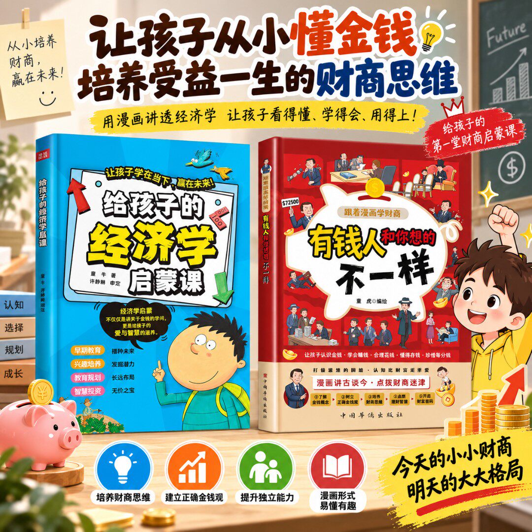 【抖音同款】给孩子的经济学启蒙课跟着漫画学财商:有钱人和你想的不一样培养孩子的财商思维学会赚钱培养受益一生的财商思维