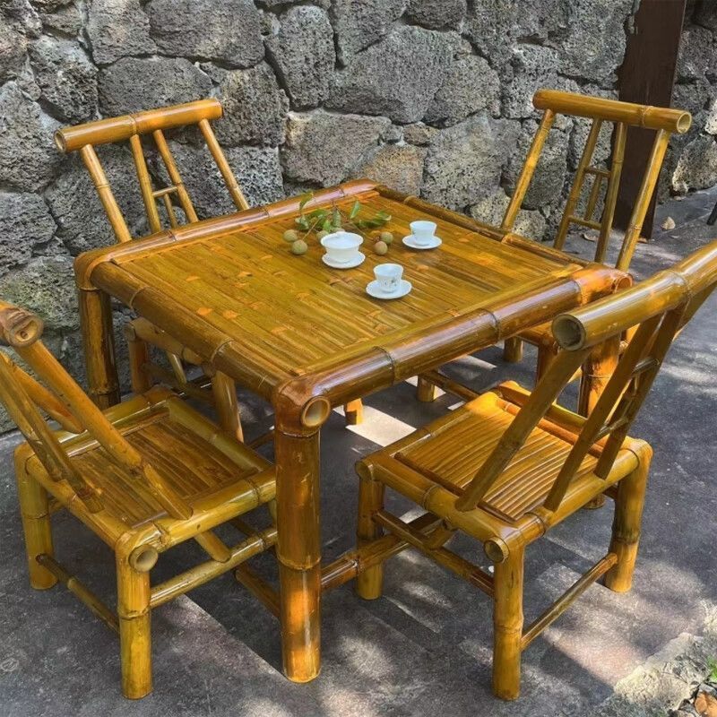 手工桌椅组合户外庭院茶几竹编围炉煮茶桌子家用复古餐桌椅