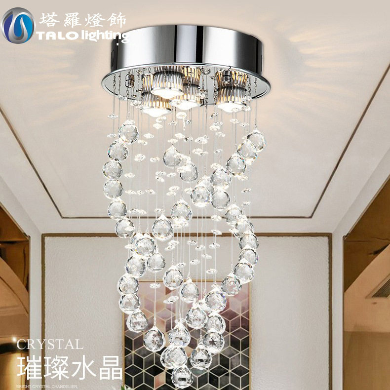 2025亚马逊三螺旋现代简约LED水晶吊灯过道玄关圆形螺旋吊线灯