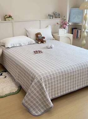 纯棉加绒床盖双面两用夹棉绗缝加厚床单格子四季通用学生宿舍床盖