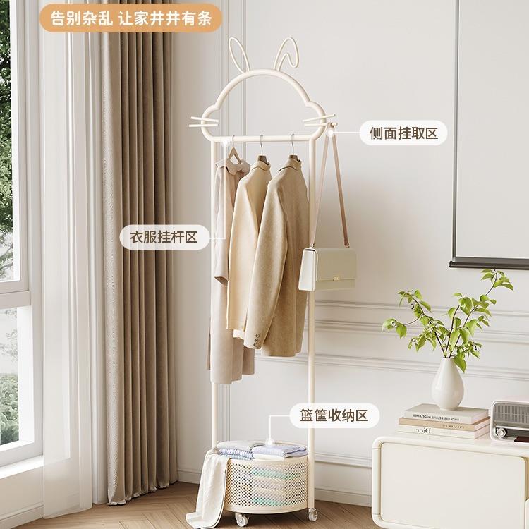 法式挂衣架落地卧室衣帽架小型家用移动脏衣篓房间挂衣服置物架子