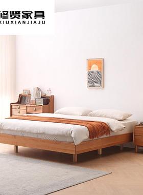 北欧全实木床1.5米悬浮床简约现代无床头1.8米日式小户型榻榻米床