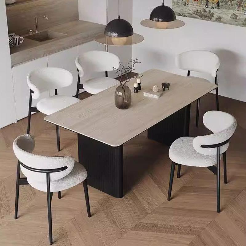 现代简约洞石岩板餐桌椅组合小户型长方形轻奢餐桌椅家用吃饭桌子