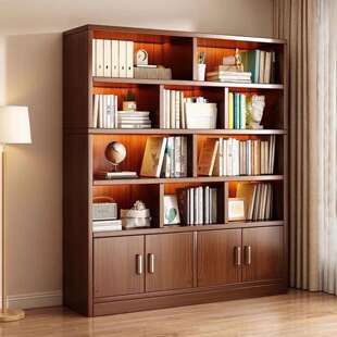 实木书柜储物柜办公室多层简易书架大容量收纳柜展示柜落地置物柜