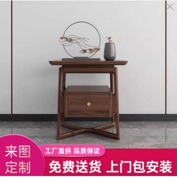 新中式北美黑胡桃木实木床头柜客厅沙发边几茶水柜卧室置物柜边柜