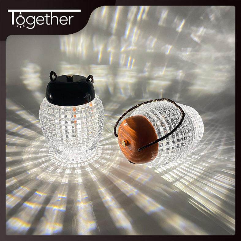 客厅卧室吧台蜜罐摆件水晶台灯可手提触摸充电水晶高档LED小台灯