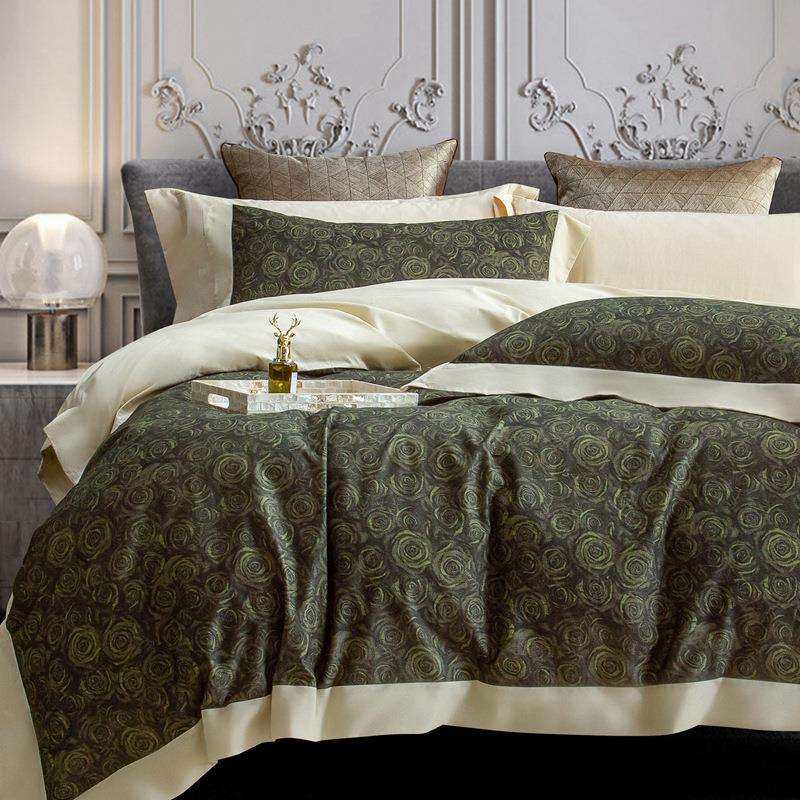 高端100支长绒棉磨毛四件套轻奢印花丝滑秋冬加厚被罩床笠床品
