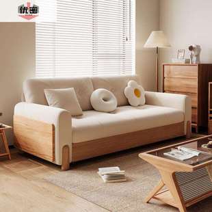 红橡木实木原木推拉折叠两用多功能客厅小户型直排原木风沙发床