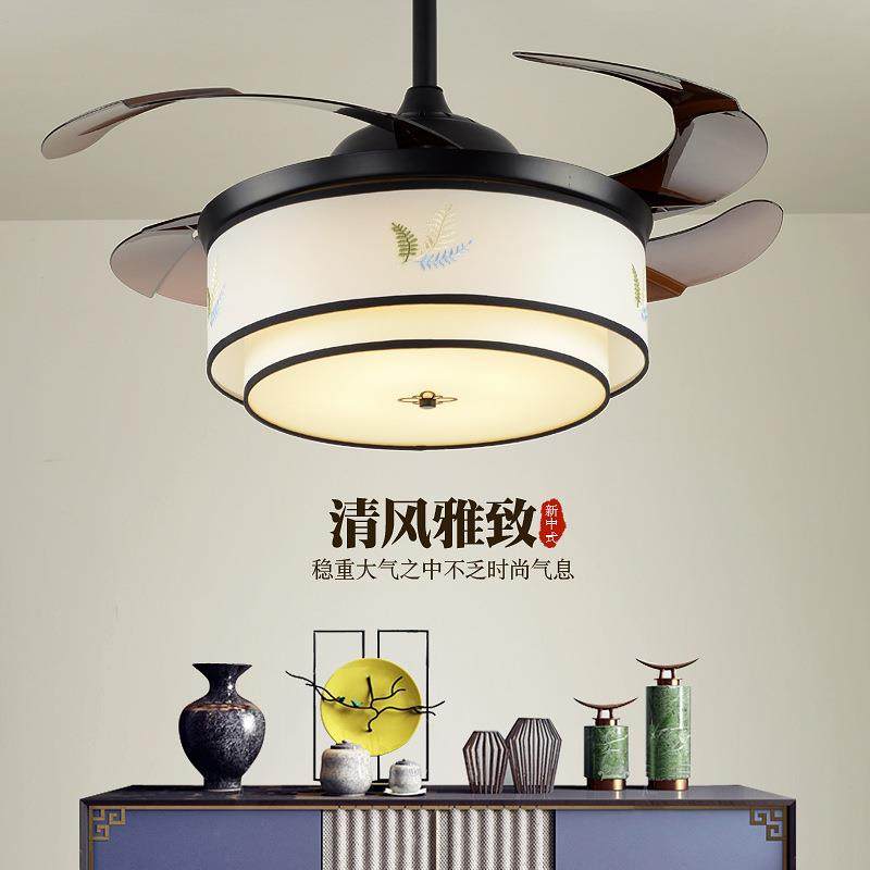 新中式餐厅灯隐形LED客厅风扇灯简约电扇灯家用主卧室静音吊扇灯
