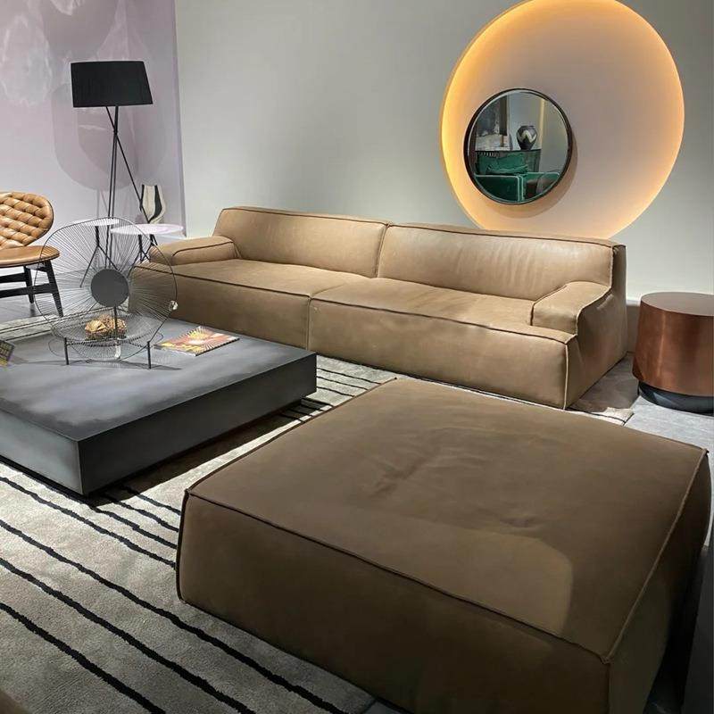 后现代弧形皮沙发组合客厅意式别墅样板间家具整装大马革士沙发