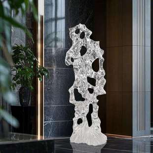 现代家居客厅玄关落地摆件透明树脂横向太湖石摆件别墅装饰艺术品