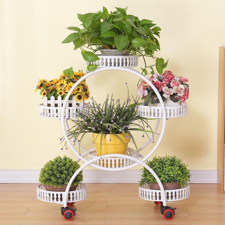 3YV5花架铁艺带轮落地式绿萝花盆架客厅室内阳台花架子落地多层省