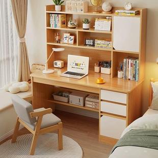 书桌学生家用写字桌书柜书架一体桌子卧室电脑桌台式学习桌初中生